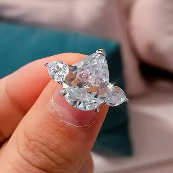 Handmade 4 Ct Pear Cut Lab Created Gemstone Engagement Ring