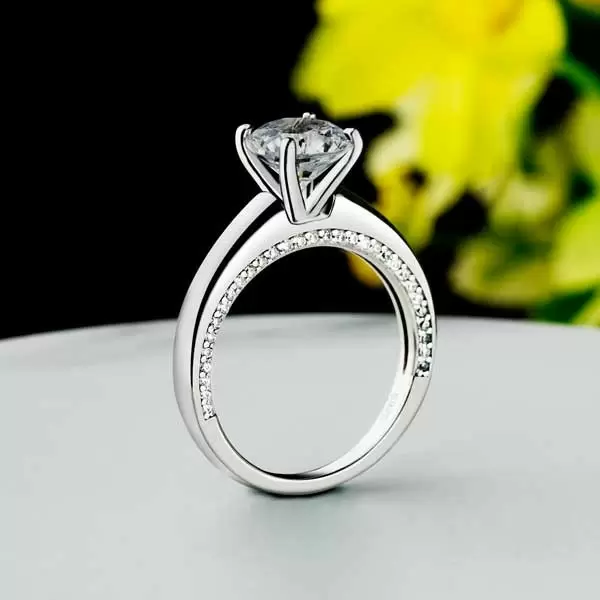 Round Cut White Sapphire Engagement Ring