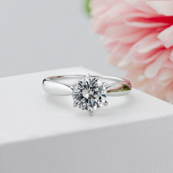 Round Cut White Sapphire Engagement Ring
