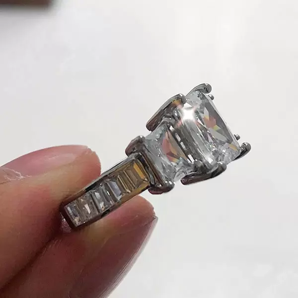 Handmade Radiant Cut Three Stone Ring