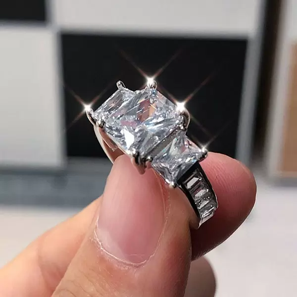 Handmade Radiant Cut Three Stone Ring