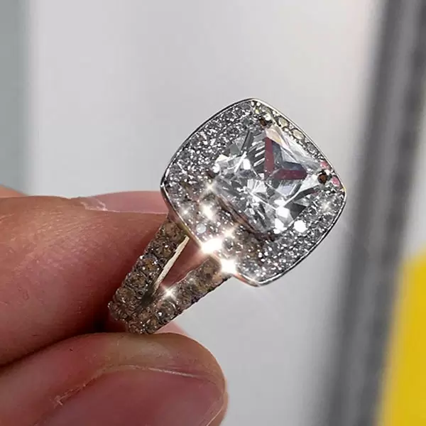Handmade 2.5CT Double Halo Cushion Cut Ring 