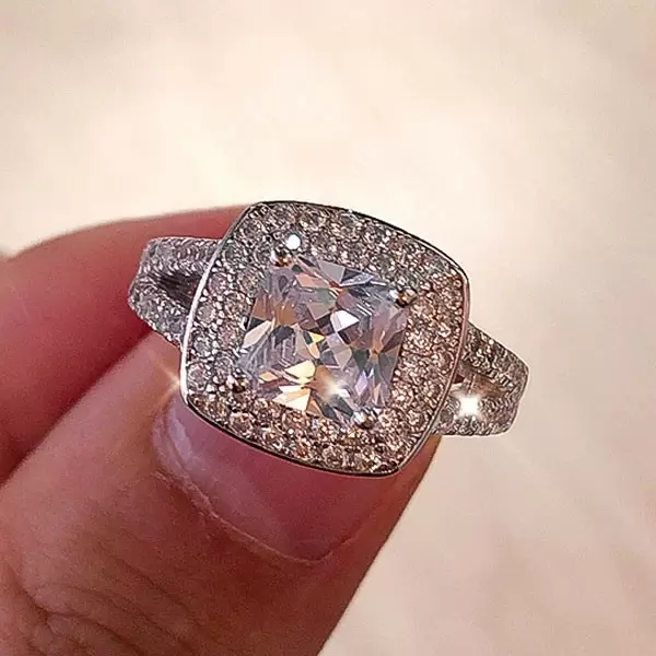 Handmade 2.5CT Double Halo Cushion Cut Ring 