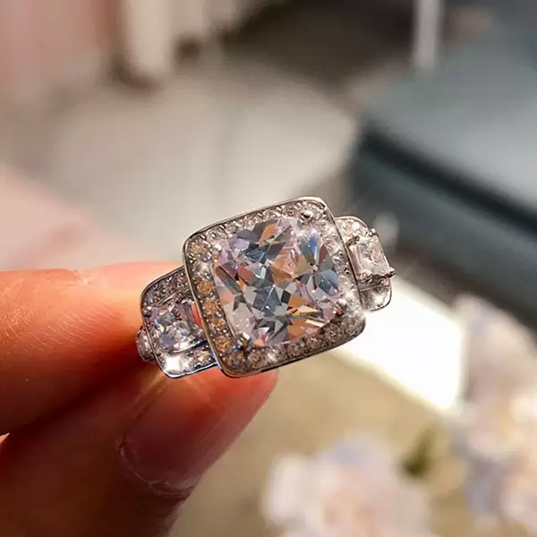 Handmade Cushion Cut Sterling Silver Ring 3.5 CTW