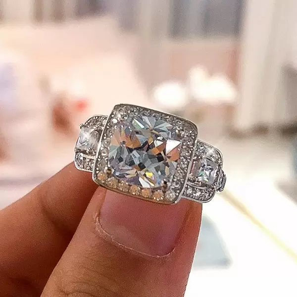 Handmade Cushion Cut Sterling Silver Ring 3.5 CTW