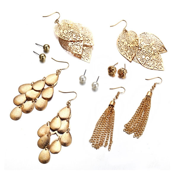 6 Pairs Alloy And Pearl Earring Set