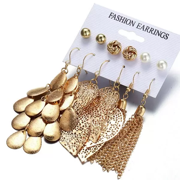6 Pairs Alloy And Pearl Earring Set