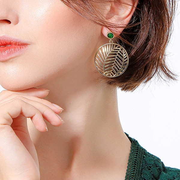 Leaf Shape Alloy Lab Created Emerald Earring