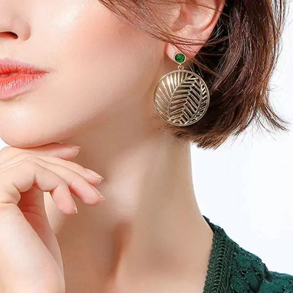 Leaf Shape Alloy Lab Created Emerald Earring