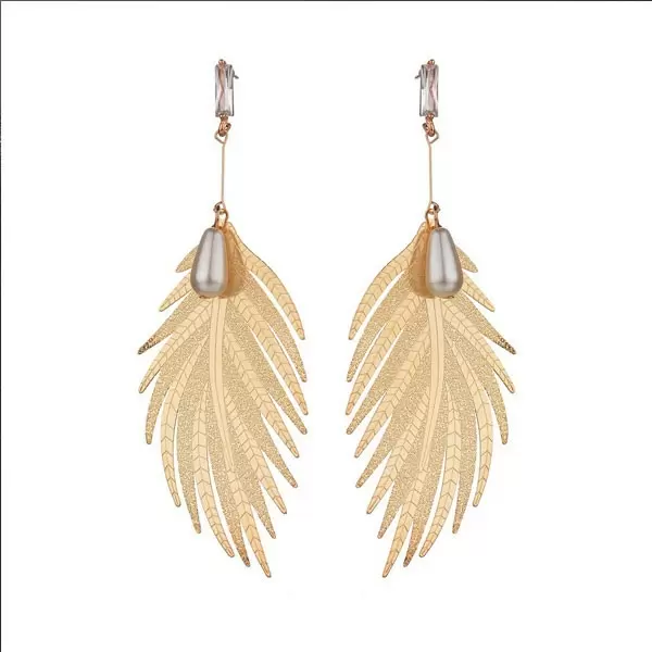 Feather Shape Alloy and Pearl Earring