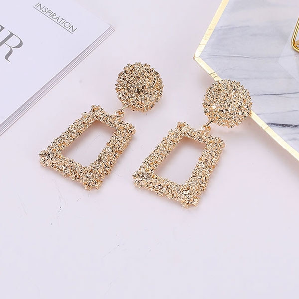 Original Design Creative Relief Trapezoidal Alloy Earrings