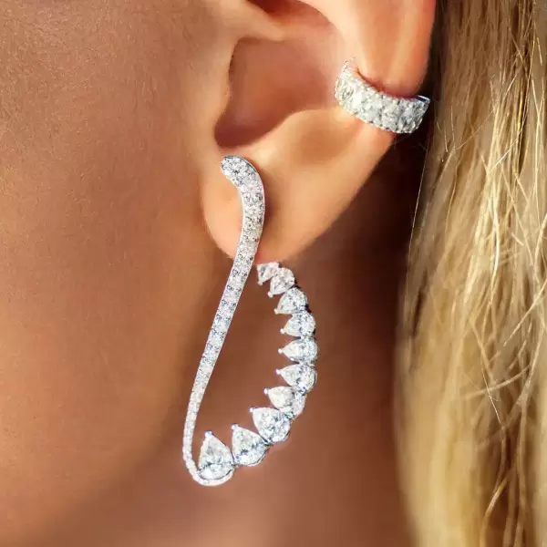 7.95ct Pear Cut White Sapphire Cuff Earrings 