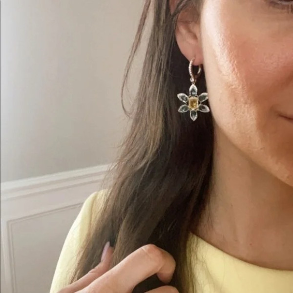 15.5ct Cushion Cut Yellow Sapphire Flower Drop Earrings