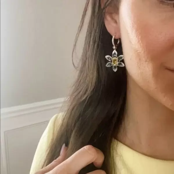 15.5ct Cushion Cut Yellow Sapphire Flower Drop Earrings
