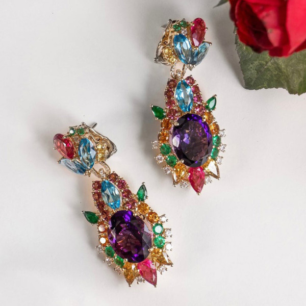 38ctw Multicolor Sapphire Statement Drop Earrings