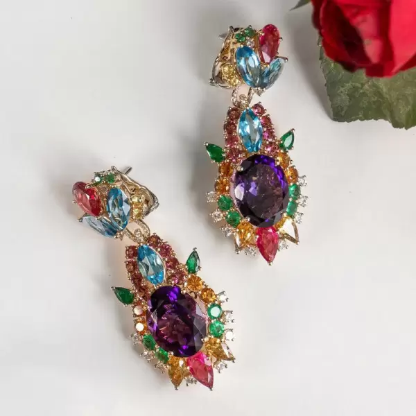 38ctw Multicolor Sapphire Statement Drop Earrings