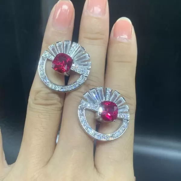 18.75ct Cushion Cut Ruby Sapphire Hoop Earrings