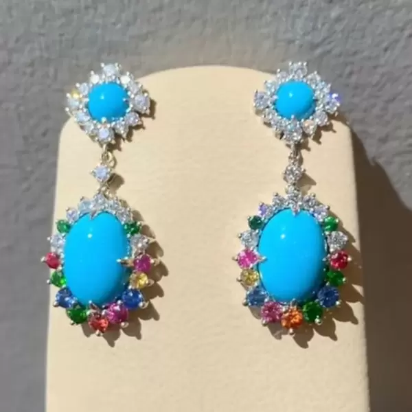 18ctw Oval Cut Turquoise Statement Earrings