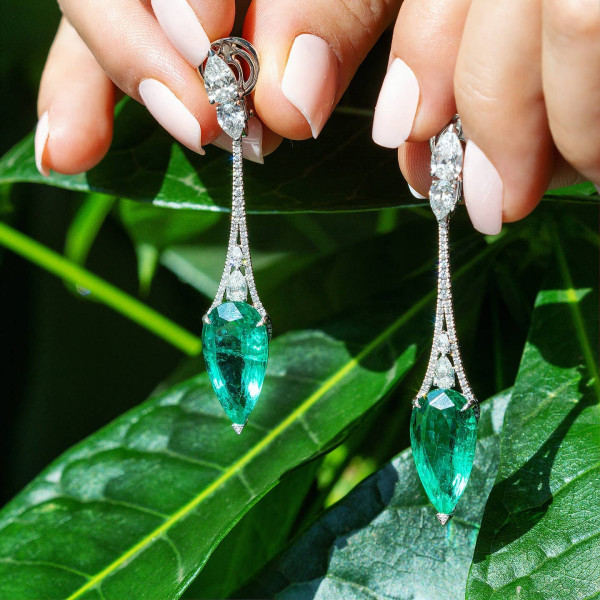 Pear Cut Emerald Drop Earrings