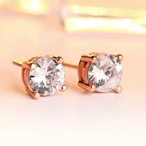 Round Cut White Sapphire Stud Earrings in Rose Gold