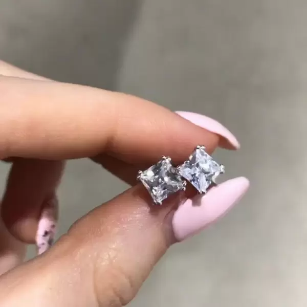 4ct Princess Cut White Sapphire Stud Earrings
