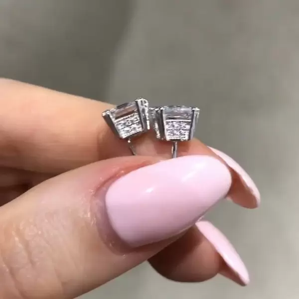 4ct Princess Cut White Sapphire Stud Earrings