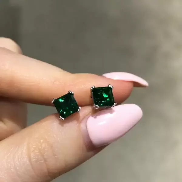 Handmade 2.0 each Green Princess Cut  Earrings Studs