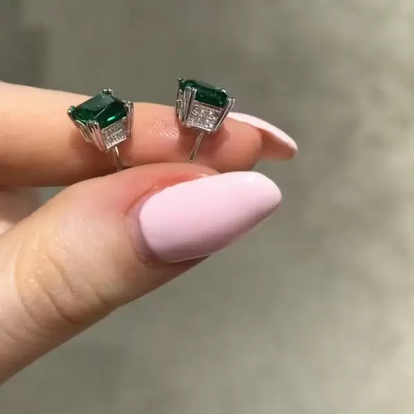 Handmade 2.0 each Green Princess Cut  Earrings Studs