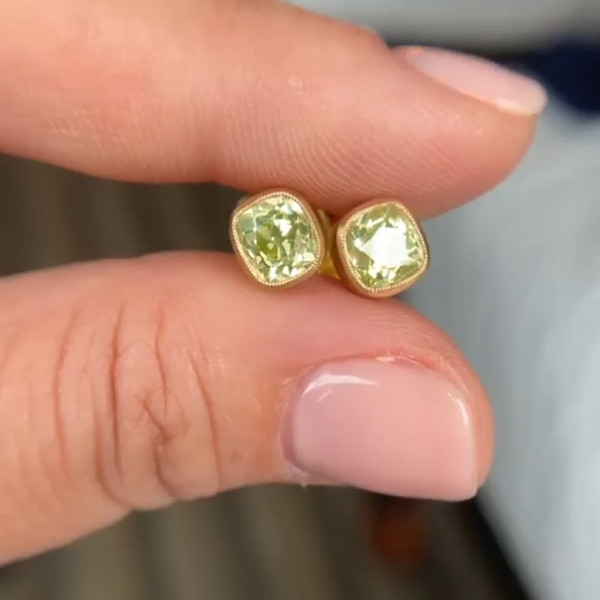 3.0 ct Cushion Cut Bezel Setting In Yellow Gold Earrings