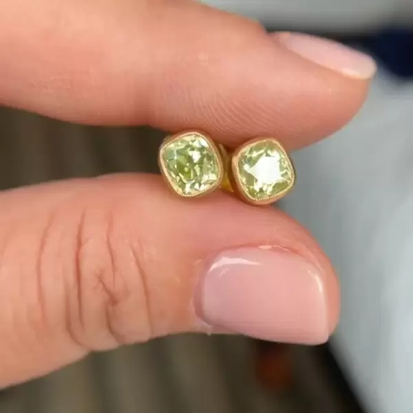 3.0 ct Cushion Cut Bezel Setting In Yellow Gold Earrings
