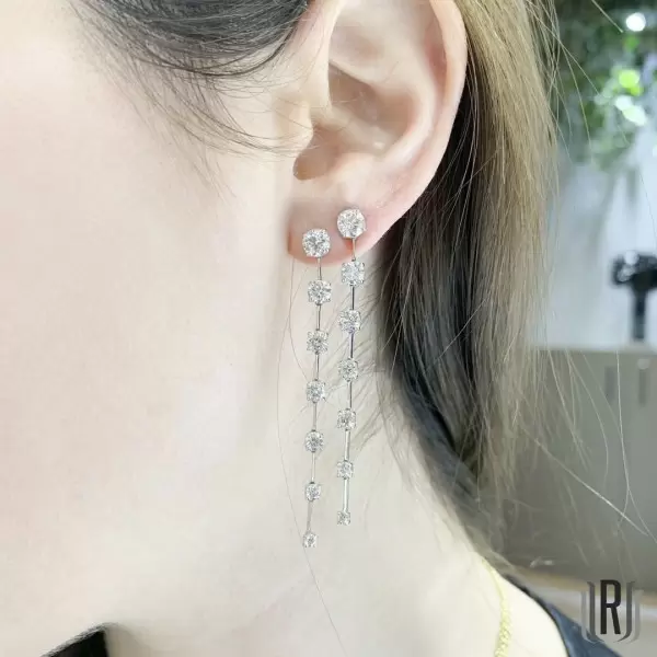 Handmade 7-Stone Round Cut Dancing Earrings