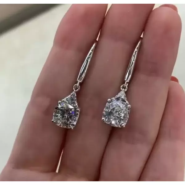 Handmade 2 Ct Per Each Cushion Cut Earrings in Silver
