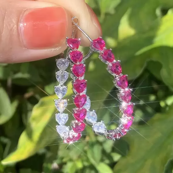 7.5ctw Heart Cut Ruby Hoop Earrings