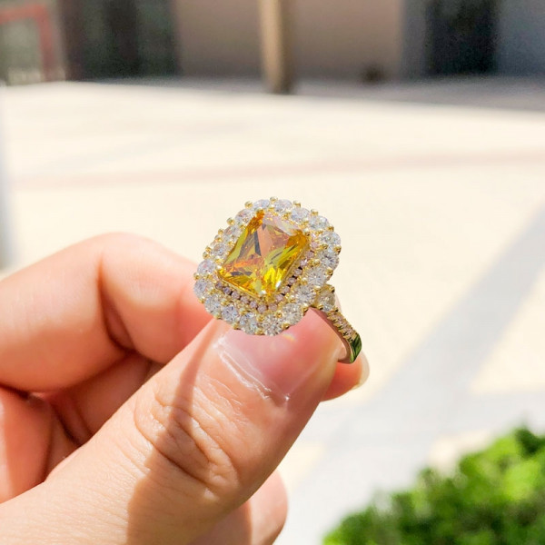 4ct Radiant Cut Yellow Sapphire Engagement Ring