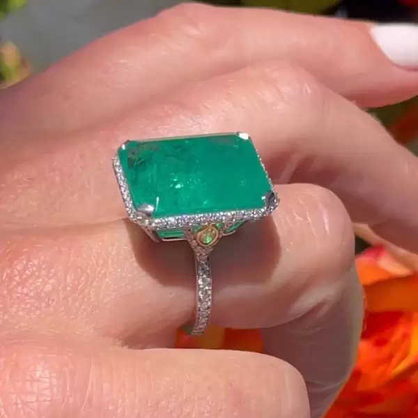 14ct Emerald Cut Emerald European Shank Engagement Ring