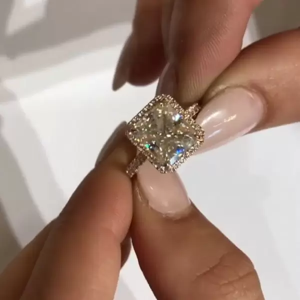 Handmade 3.25 CT Halo Radiant Cut  Lab-created Gemstone Engagement Ring in Sterling Silver