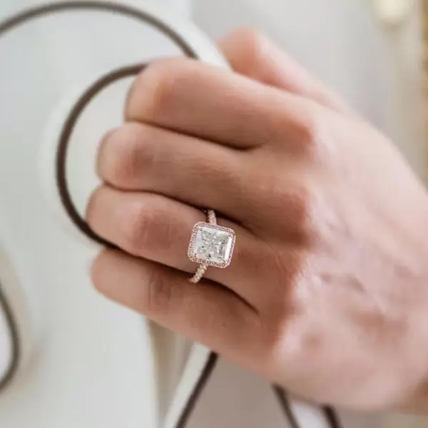 Handmade 3.25 CT Halo Radiant Cut  Lab-created Gemstone Engagement Ring in Sterling Silver