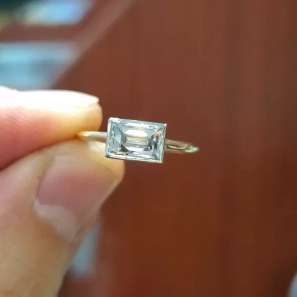 1.5 CT Baguette Cut Lab-created Gemstone Engagement Ring in Sterling Silver