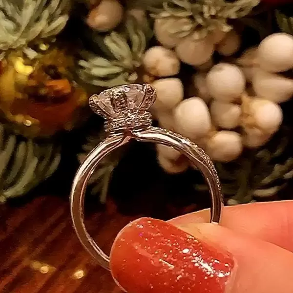 Handmade 1.5 CT 6-Prong Round Cut Under Halo Engagement Ring