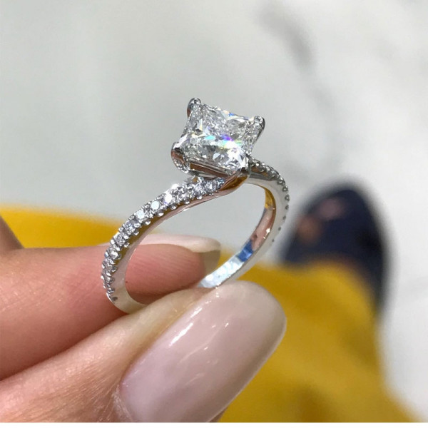Handmade 2 CT Princess Cut Solitaire Engagement Ring in Sterling Silver