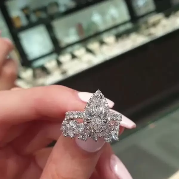 Handmade 1.5 CT Pear Cut Sterling Silver Ring Set