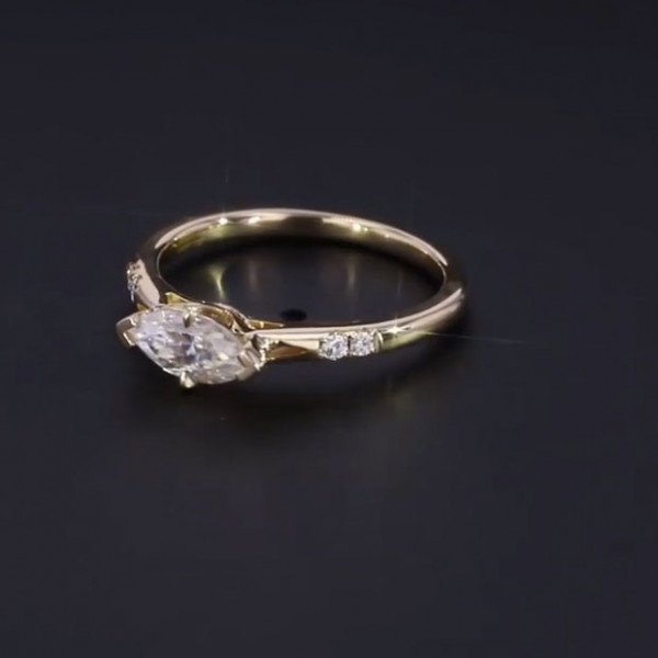 Handmade 1.5 CT Marquise Cut Ring in Yellow Gold Tone