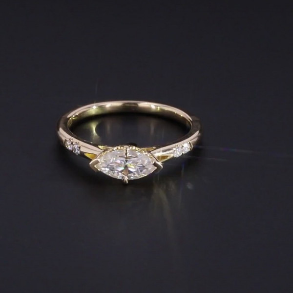 Handmade 1.5 CT Marquise Cut Ring in Yellow Gold Tone