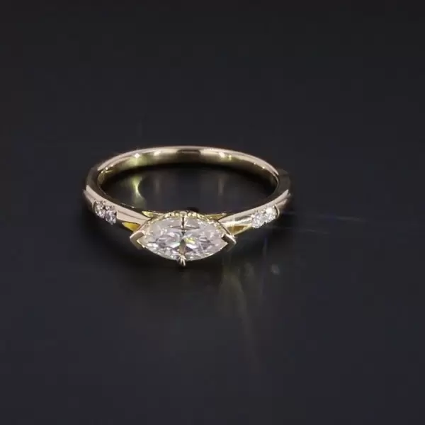 Handmade 1.5 CT Marquise Cut Ring in Yellow Gold Tone