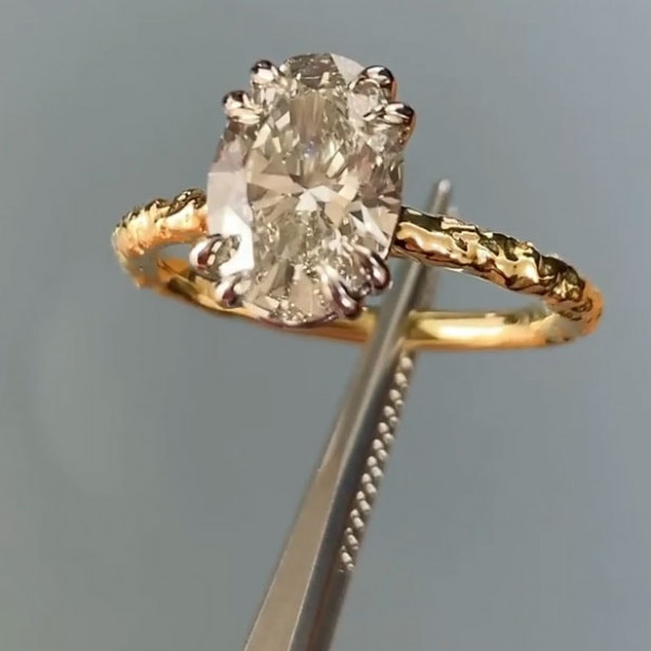 Handmade 2.03 CT Oval Cut Engagement Ring in Yellow Gold Tone