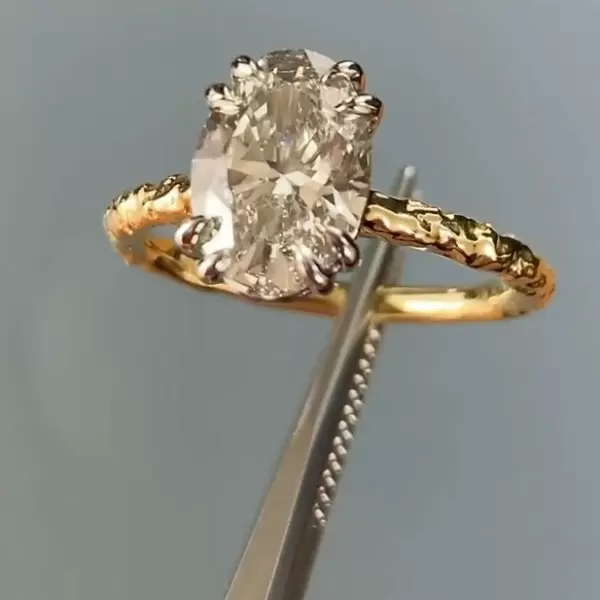 Handmade 2.03 CT Oval Cut Engagement Ring in Yellow Gold Tone