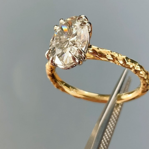 Handmade 2.03 CT Oval Cut Engagement Ring in Yellow Gold Tone