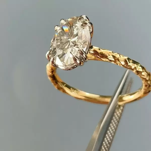Handmade 2.03 CT Oval Cut Engagement Ring in Yellow Gold Tone