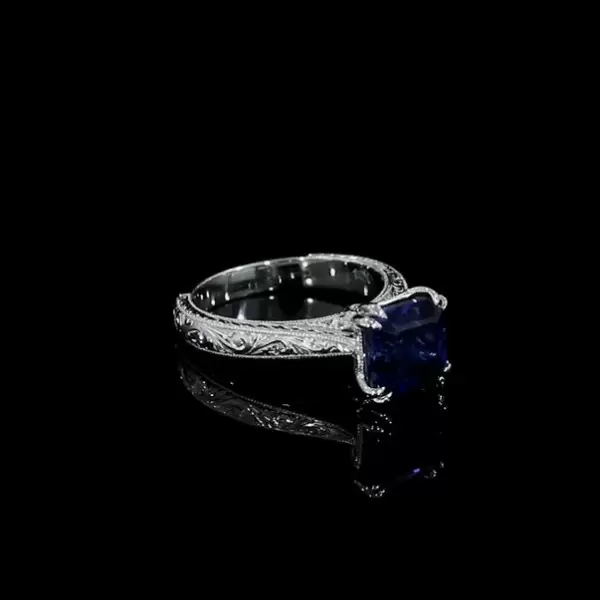 1.5ct Cushion Cut Blue Sapphire Vintage Engagement Ring
