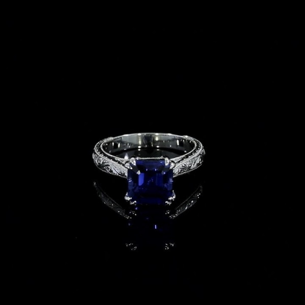 1.5ct Cushion Cut Blue Sapphire Vintage Engagement Ring